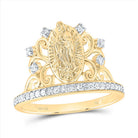 14K Yellow Gold Diamond Fashion Virgin Mother Mary Women's Ring 1/5 Cttw - Splendid Jewellery