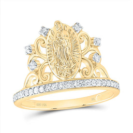 14K Yellow Gold Diamond Fashion Virgin Mother Mary Women's Ring 1/5 Cttw - Splendid Jewellery