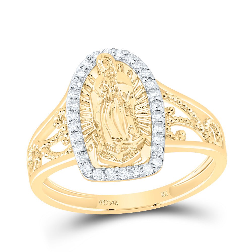 14K Yellow Gold Diamond Fashion Virgin Mother Mary Women's Ring 1/5 Cttw - Splendid Jewellery