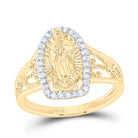 14K Yellow Gold Diamond Fashion Virgin Mother Mary Women's Ring 1/5 Cttw - Splendid Jewellery