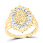 14K Yellow Gold Diamond Fashion Virgin Mother Mary Women's Ring 3/8 Cttw - Splendid Jewellery