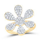 14K Yellow Gold Diamond Flower Designer Ring 1 1/4 Cttw - Splendid Jewellery