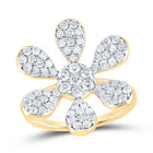 14K Yellow Gold Diamond Flower Designer Ring 1 1/4 Cttw - Splendid Jewellery