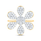14K Yellow Gold Diamond Flower Designer Ring 1 1/4 Cttw - Splendid Jewellery