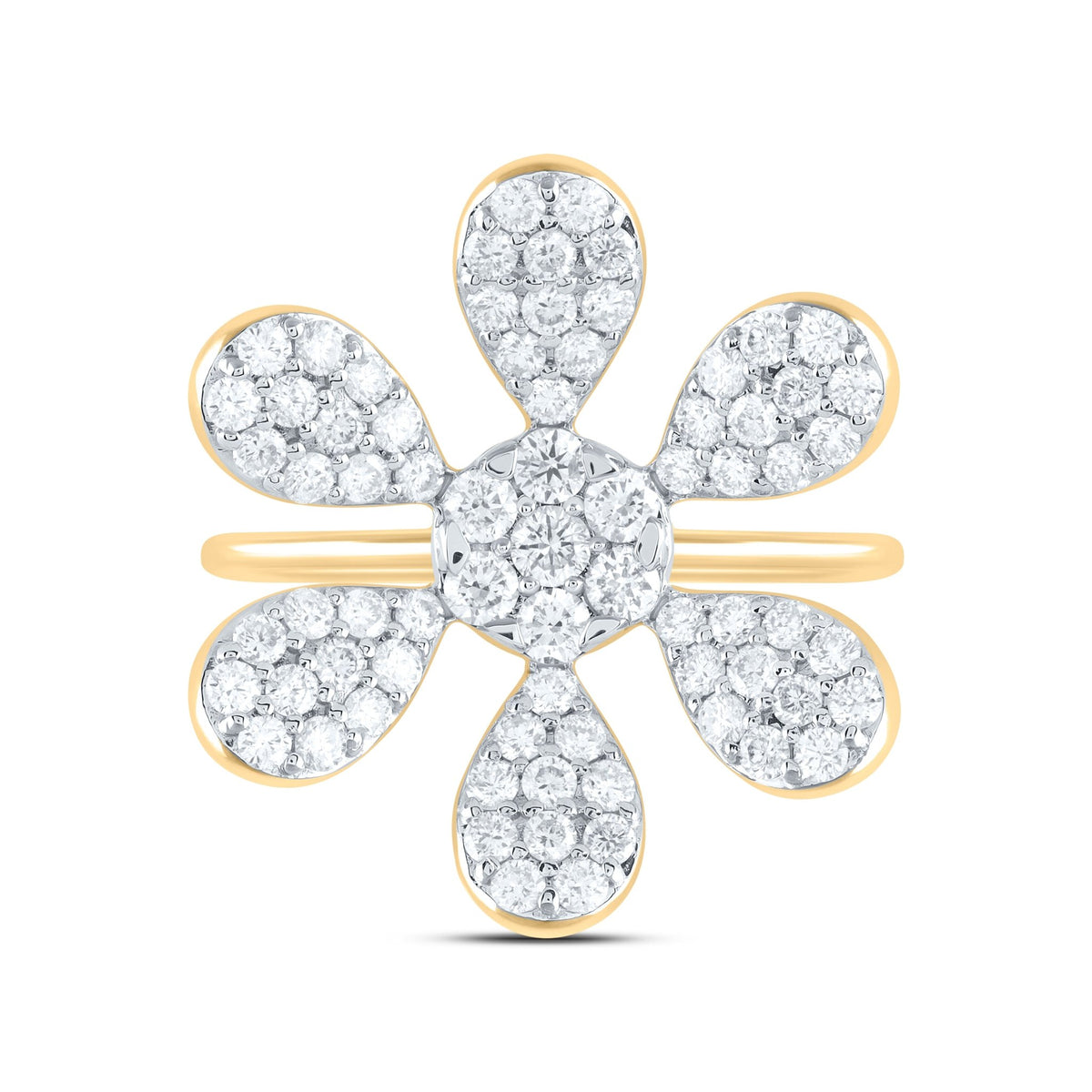 14K Yellow Gold Diamond Flower Designer Ring 1 1/4 Cttw - Splendid Jewellery