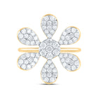 14K Yellow Gold Diamond Flower Designer Ring 1 1/4 Cttw - Splendid Jewellery