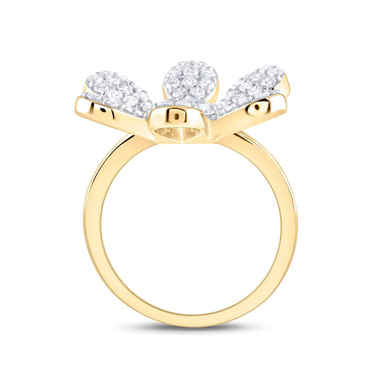 14K Yellow Gold Diamond Flower Designer Ring 1 1/4 Cttw - Splendid Jewellery