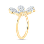 14K Yellow Gold Diamond Flower Designer Ring 1 1/4 Cttw - Splendid Jewellery