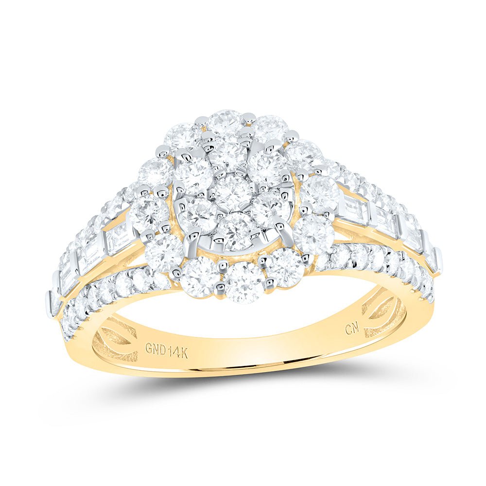 14K Yellow Gold Diamond Flower Designer Ring 1 3/8 Cttw - Splendid Jewellery