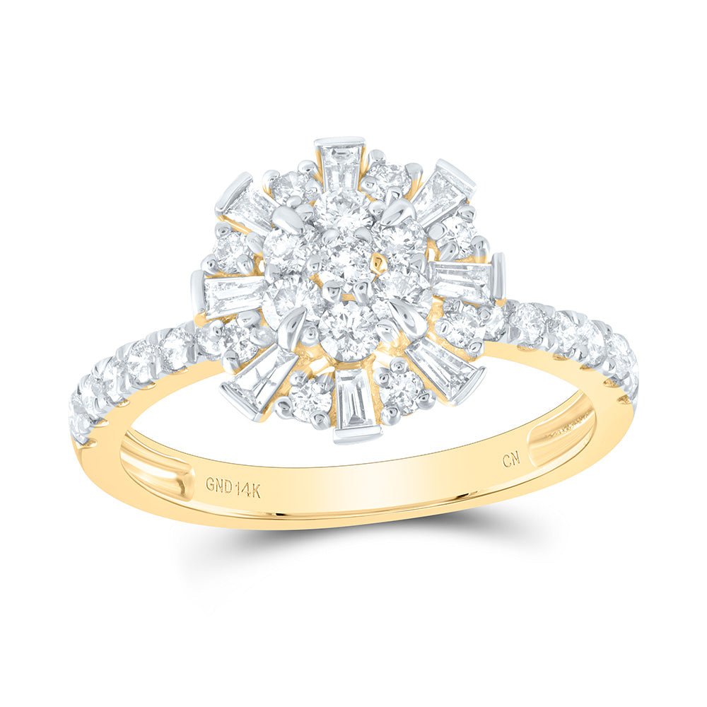 14K Yellow Gold Diamond Flower Designer Ring 1 Cttw - Splendid Jewellery