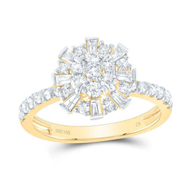 14K Yellow Gold Diamond Flower Designer Ring 1 Cttw - Splendid Jewellery
