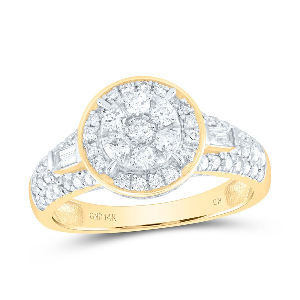 14K Yellow Gold Diamond Flower Designer Ring 1 Cttw - Splendid Jewellery