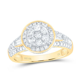 14K Yellow Gold Diamond Flower Designer Ring 1 Cttw - Splendid Jewellery