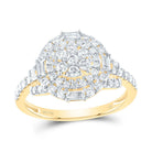 14K Yellow Gold Diamond Flower Designer Ring 1 Cttw - Splendid Jewellery