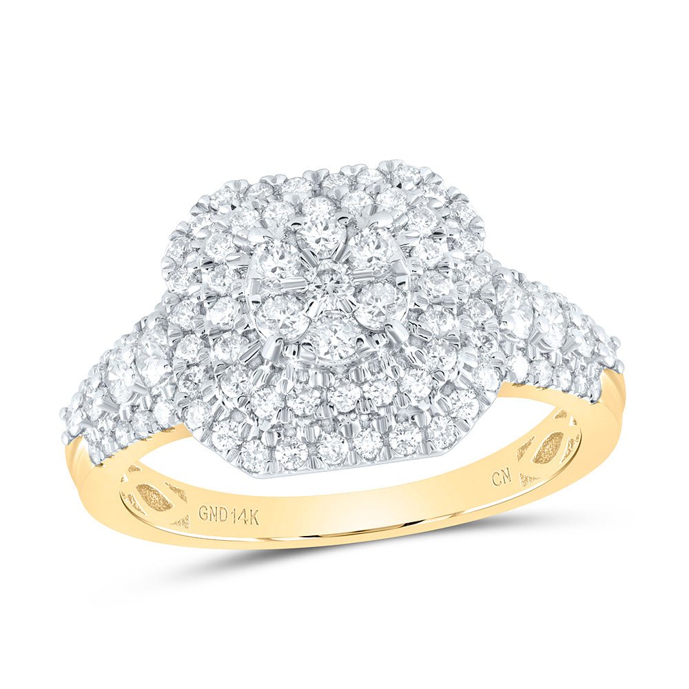 14K Yellow Gold Diamond Flower Designer Ring 1 Cttw - Splendid Jewellery