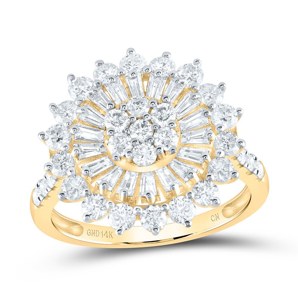 14K Yellow Gold Diamond Flower Designer Ring 2 Cttw - Splendid Jewellery