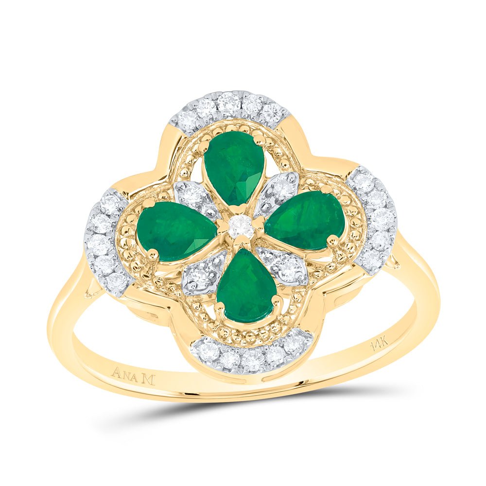 14K Yellow Gold Diamond Gemstone Clover Ring 1/6 Cttw - Splendid Jewellery