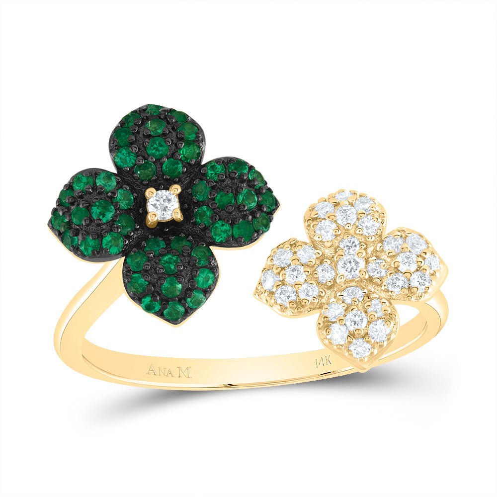 14K Yellow Gold Diamond Gemstone Flower Ring 1/6 Cttw - Splendid Jewellery