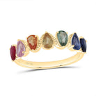 14K Yellow Gold Diamond Gemstone Multi Colour Sapphire Pear Ring 1 3/4 Cttw - Splendid Jewellery