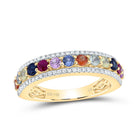 14K Yellow Gold Diamond Gemstone Multi Colour Sapphire Ring 1/4 Cttw - Splendid Jewellery