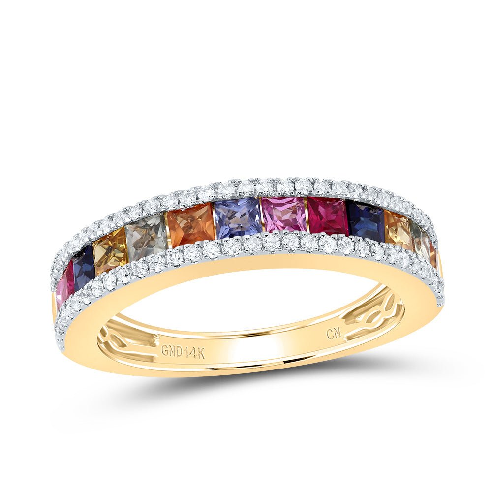 14K Yellow Gold Diamond Gemstone Multi Colour Sapphire Ring 1/4 Cttw - Splendid Jewellery