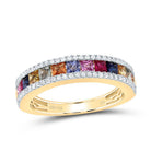14K Yellow Gold Diamond Gemstone Multi Colour Sapphire Ring 1/4 Cttw - Splendid Jewellery