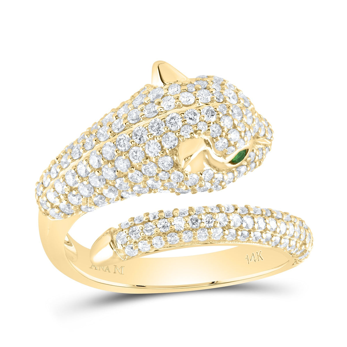 14K Yellow Gold Diamond Gemstone Women's Leopard Ring 1 1/3 Cttw - Splendid Jewellery
