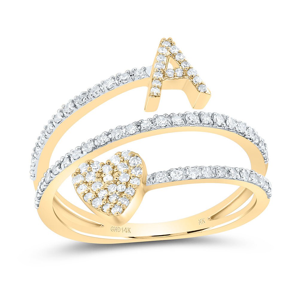 14K Yellow Gold Diamond Gift Initial "A" Heart Women's Ring 3/8 Cttw - Splendid Jewellery