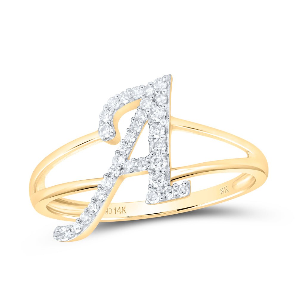 14K Yellow Gold Diamond Gift Initial "A" Women's Ring 1/5 Cttw - Splendid Jewellery