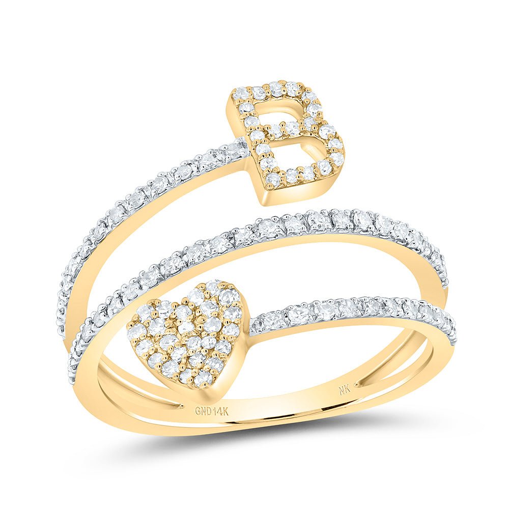 14K Yellow Gold Diamond Gift Initial "B" Heart Women's Ring 3/8 Cttw - Splendid Jewellery