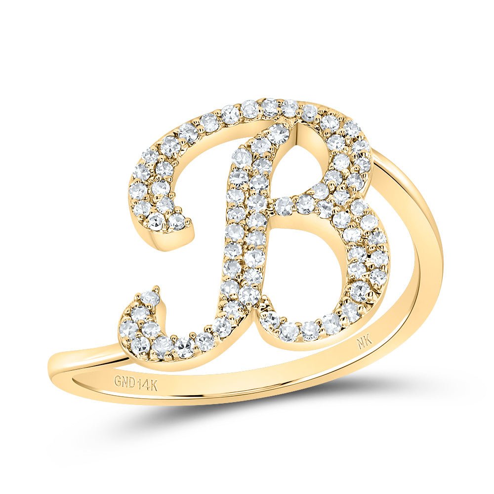 14K Yellow Gold Diamond Gift Initial "B" Ring 1/4 Cttw - Splendid Jewellery