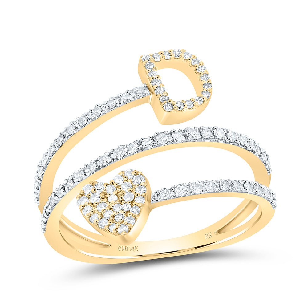 14K Yellow Gold Diamond Gift Initial "D" Heart Women's Ring 3/8 Cttw - Splendid Jewellery