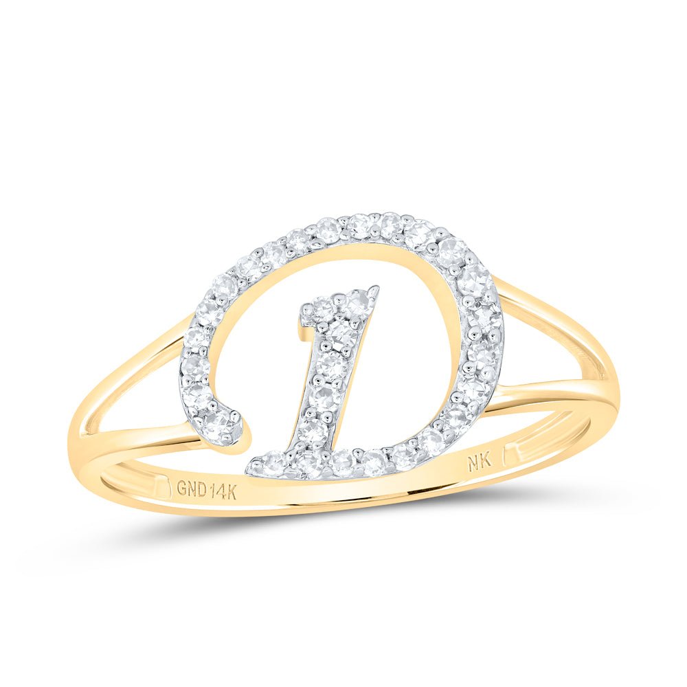 14K Yellow Gold Diamond Gift Initial "D" Women's Ring 1/6 Cttw - Splendid Jewellery