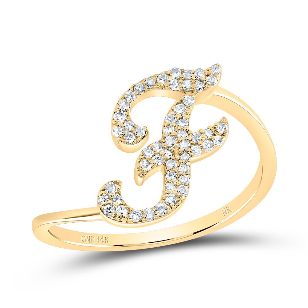 14K Yellow Gold Diamond Gift Initial "F" Ring 1/6 Cttw - Splendid Jewellery