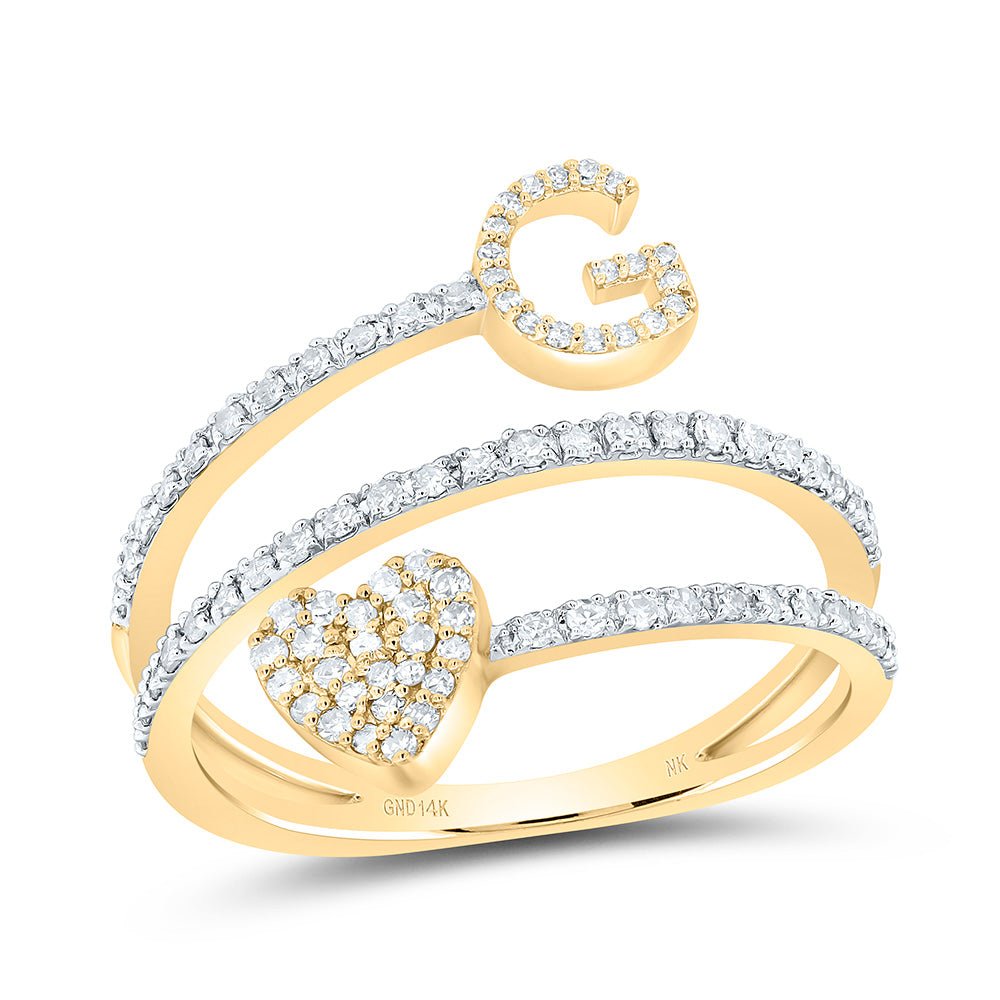 14K Yellow Gold Diamond Gift Initial "G" Heart Women's Ring 3/8 Cttw - Splendid Jewellery
