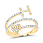 14K Yellow Gold Diamond Gift Initial "H" Heart Women's Ring 3/8 Cttw - Splendid Jewellery