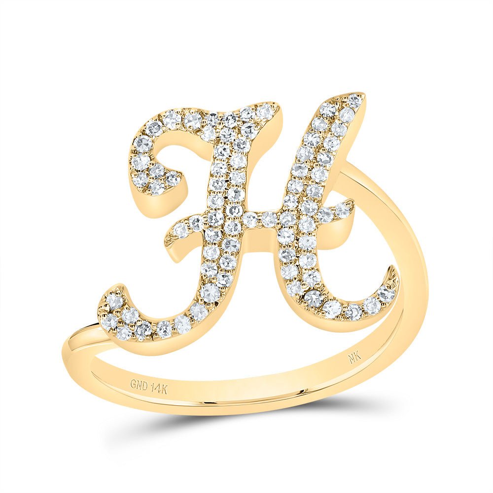 14K Yellow Gold Diamond Gift Initial "H" Ring 1/4 Cttw - Splendid Jewellery