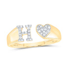 14K Yellow Gold Diamond Gift Initial "H" Women's Heart Ring 1/8 Cttw - Splendid Jewellery