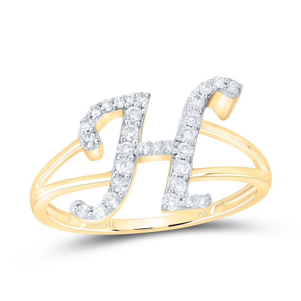 14K Yellow Gold Diamond Gift Initial "H" Women's Ring 1/4 Cttw - Splendid Jewellery