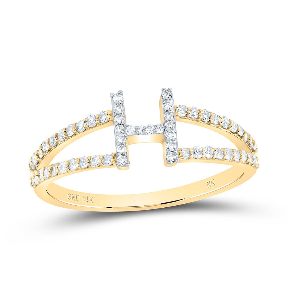 14K Yellow Gold Diamond Gift Initial "H" Women's Ring 1/4 Cttw - Splendid Jewellery