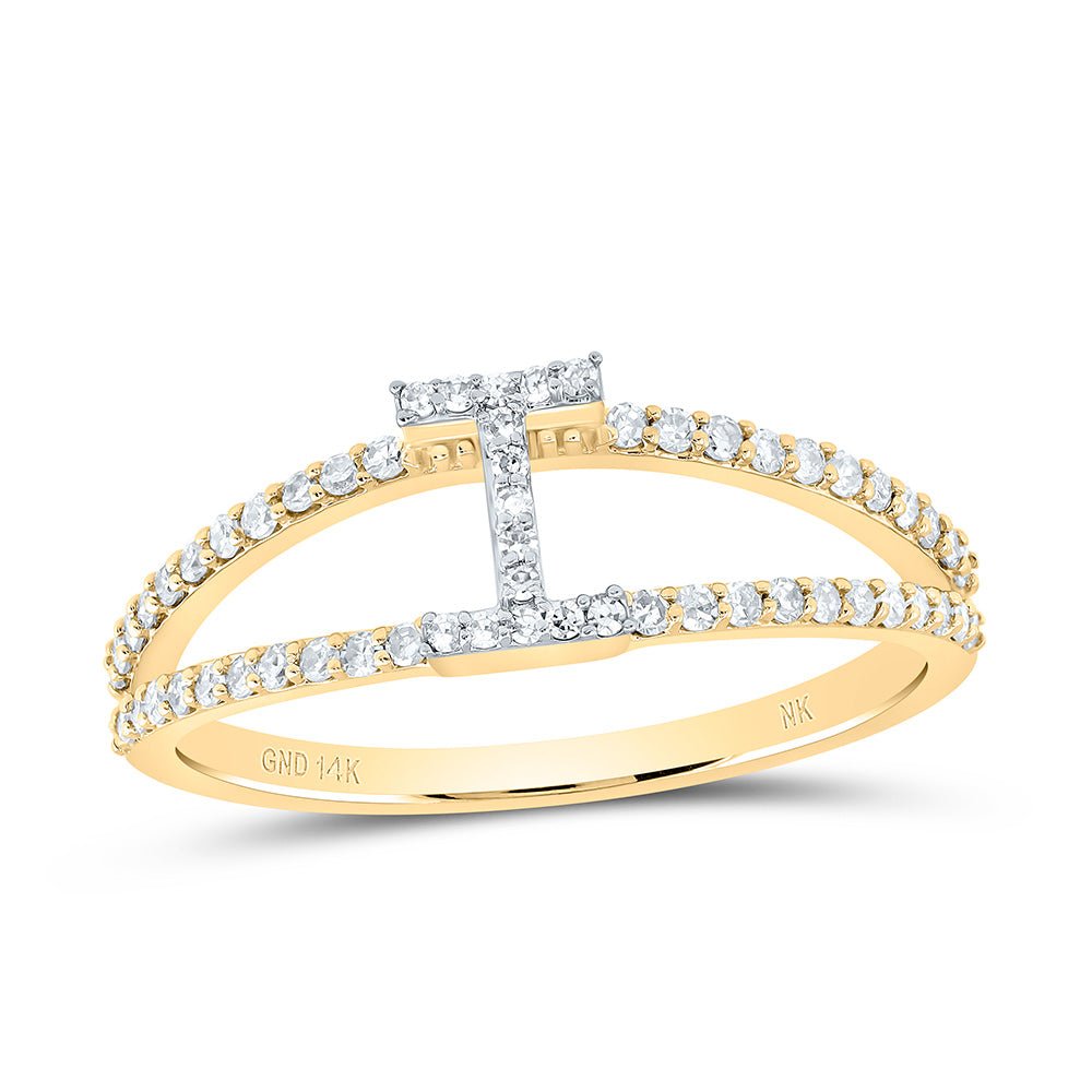 14K Yellow Gold Diamond Gift Initial "I" Women's Ring 1/4 Cttw - Splendid Jewellery