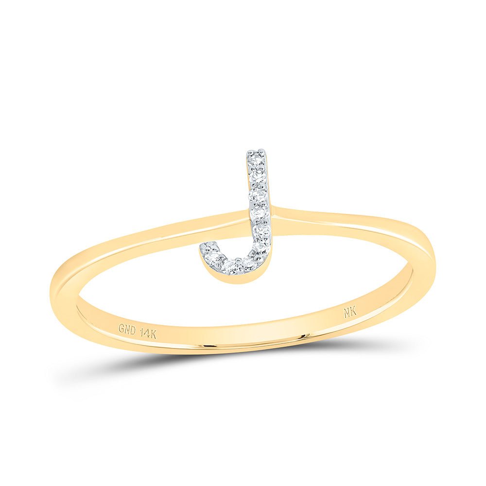 14K Yellow Gold Diamond Gift Initial "J" Ring 0.03 Cttw - Splendid Jewellery
