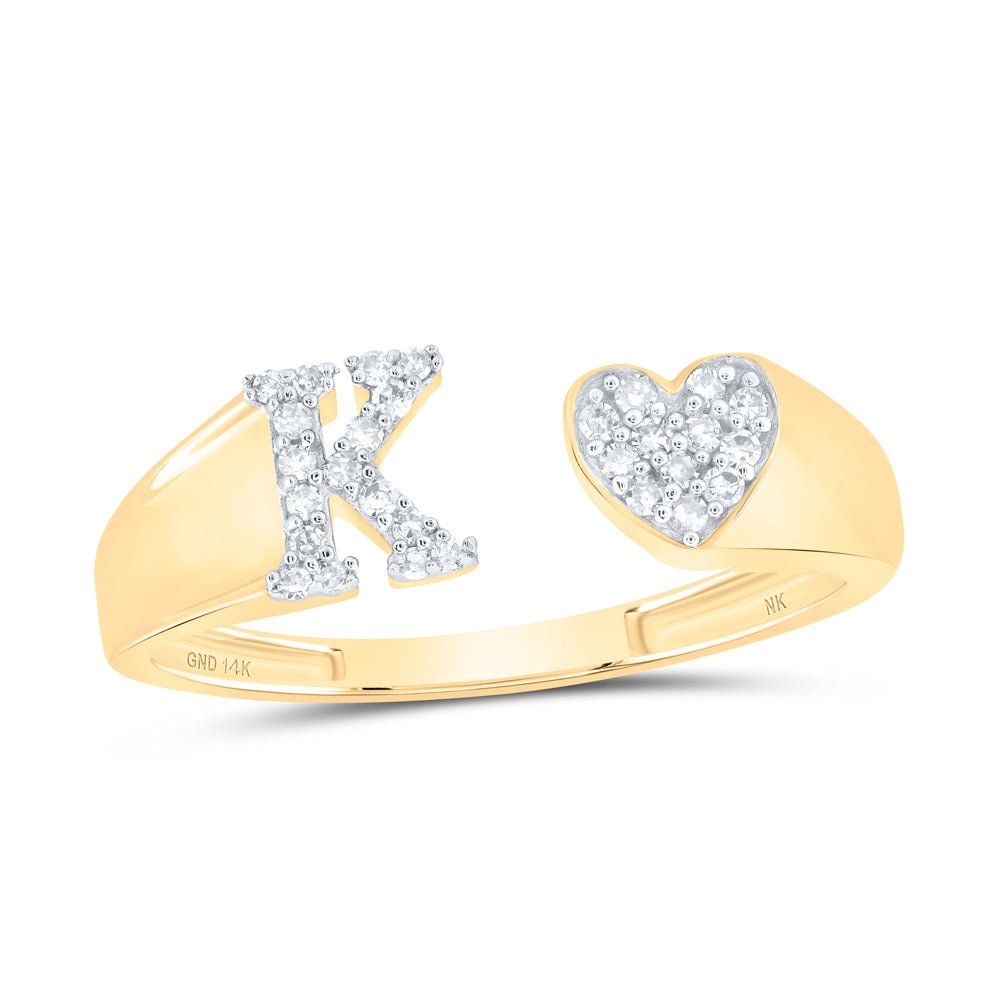 14K Yellow Gold Diamond Gift Initial "K" Women's Heart Ring 1/8 Cttw - Splendid Jewellery