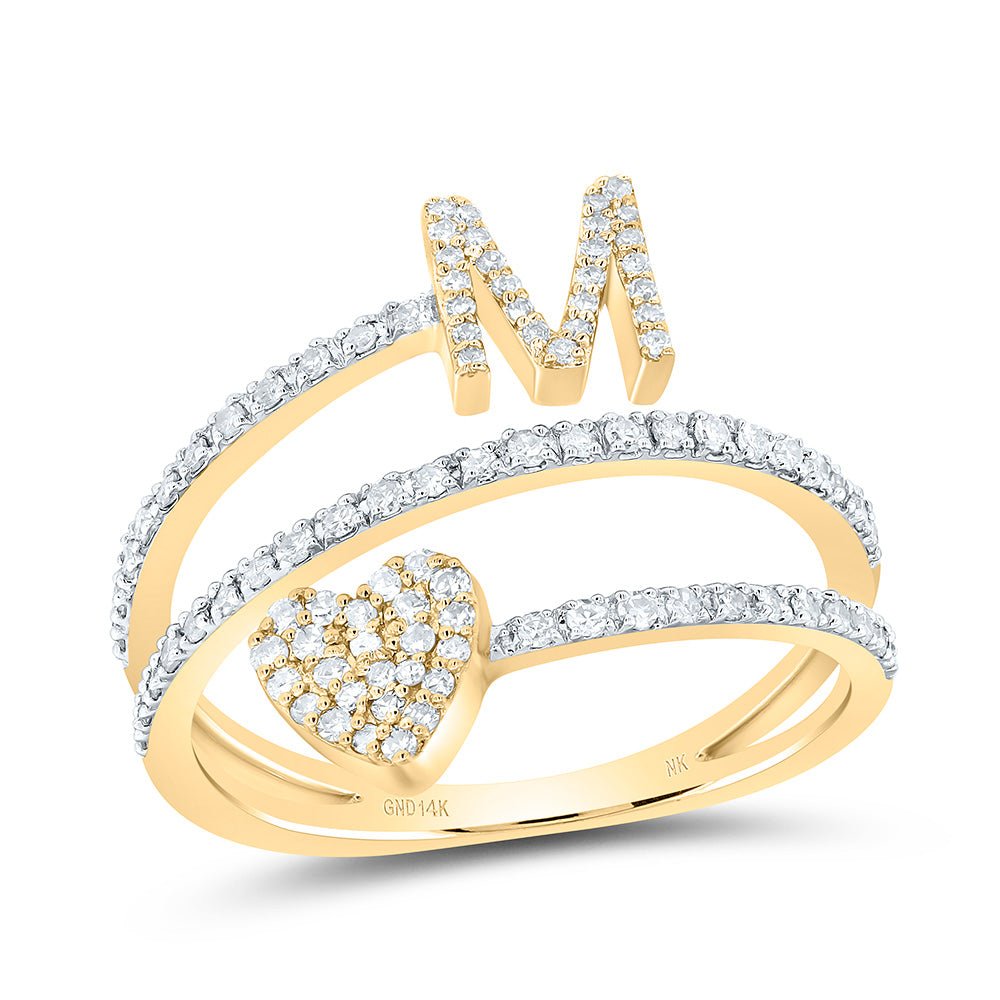 14K Yellow Gold Diamond Gift Initial "M" Heart Women's Ring 3/8 Cttw - Splendid Jewellery