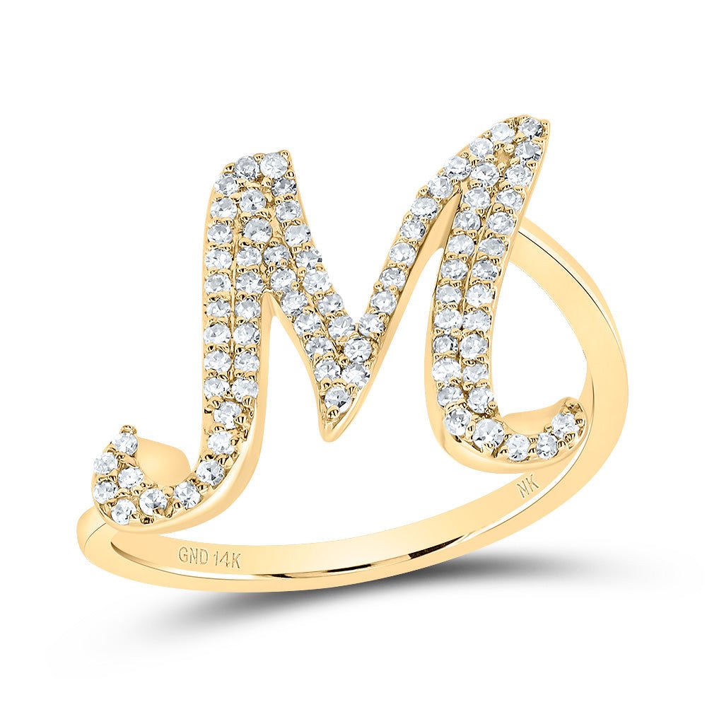 14K Yellow Gold Diamond Gift Initial "M" Ring 1/4 Cttw - Splendid Jewellery