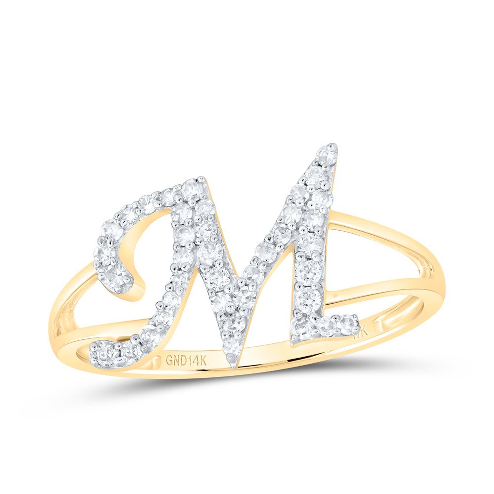 14K Yellow Gold Diamond Gift Initial "M" Women's Ring 1/5 Cttw - Splendid Jewellery