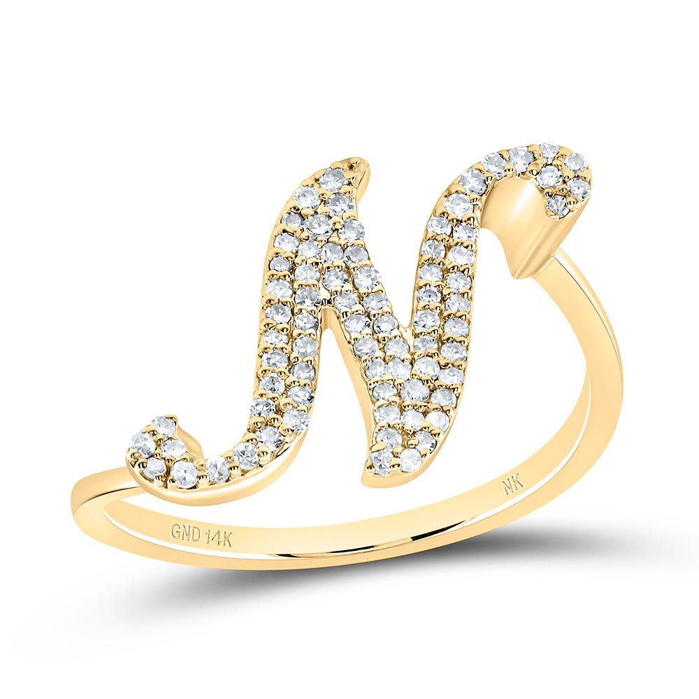 14K Yellow Gold Diamond Gift Initial "N" Ring 1/4 Cttw - Splendid Jewellery