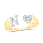 14K Yellow Gold Diamond Gift Initial "N" Women's Heart Ring 1/8 Cttw - Splendid Jewellery