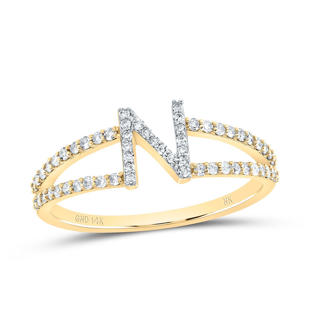 14K Yellow Gold Diamond Gift Initial "N" Women's Ring 1/4 Cttw - Splendid Jewellery