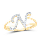 14K Yellow Gold Diamond Gift Initial "N" Women's Ring 1/6 Cttw - Splendid Jewellery